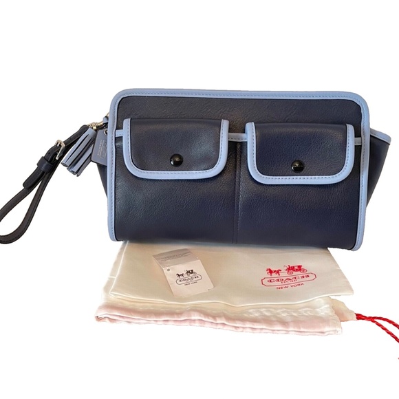 Coach Legacy Archive Leather Large Wristlet Clutch Bag Tassel Zip Navy/Chambray - Picture 1 of 16
